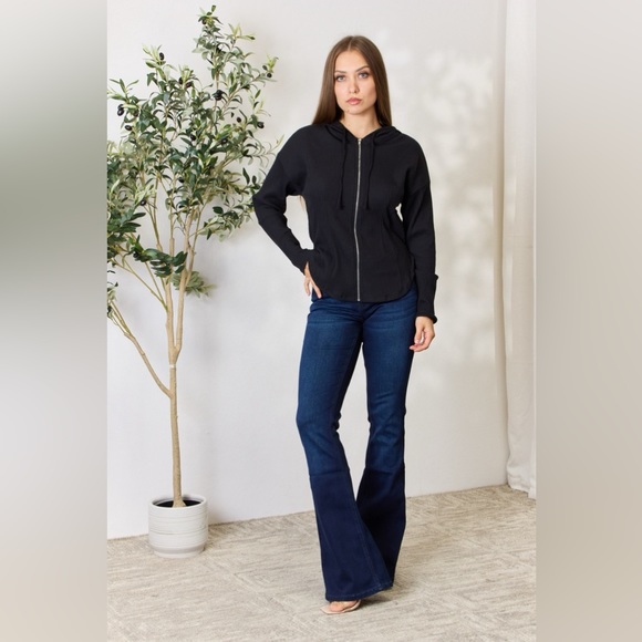 Culture Code Full Size Ribbed Zip Up Drawstring Hooded Jacket - Picture 4 of 12